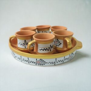 Terrapura Hand Painted Cup Tray Set of 6 Pieces