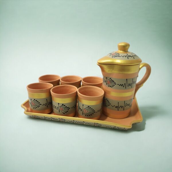 Terrapura Hand Painted Pitcher Set with 6 Glasses and Tray